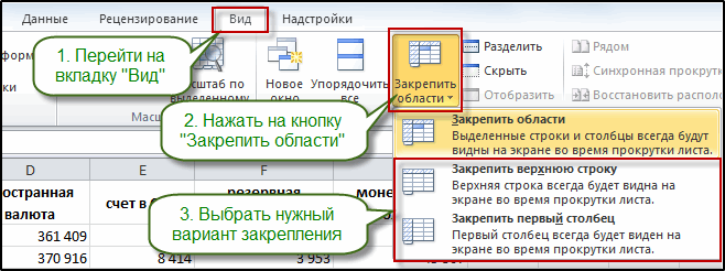  Закрепление столбца или строки в Excel при просмотре документа