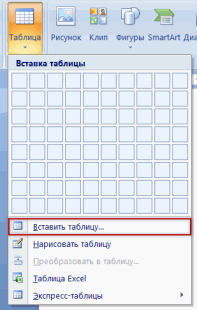 Таблицы в Word