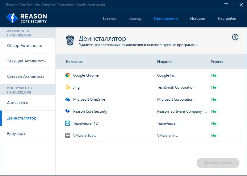  Правильное использование программы Reason Core Security для отслеживания вредоносного ПО