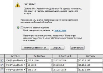 Ошибка 868 интернет подключения