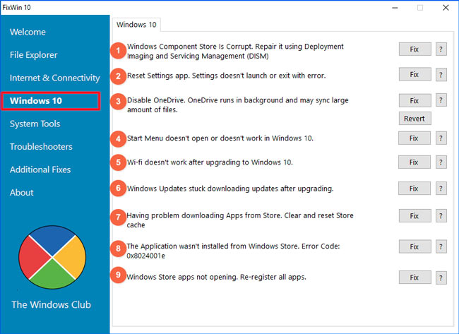  Устранение ошибок на Windows 10 с помощью FixWin