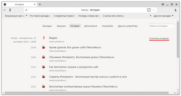 Как очистить историю просмотров браузера