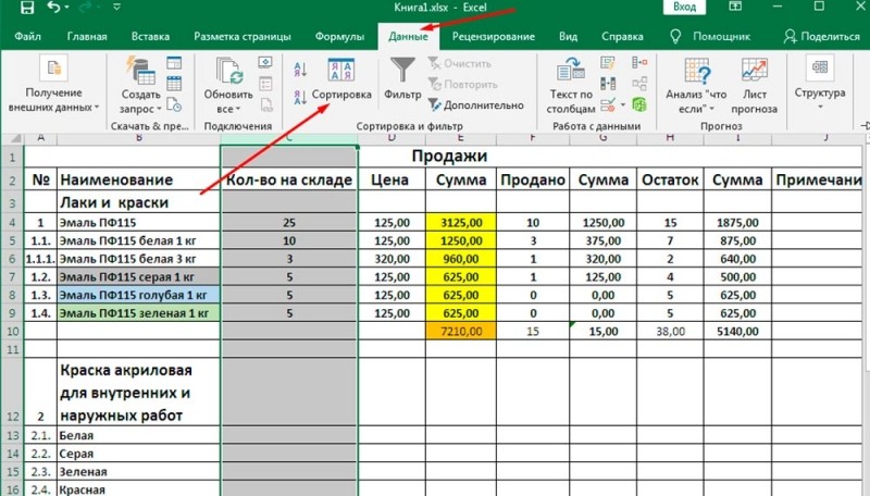  Как отсортировать данные в таблицах Excel
