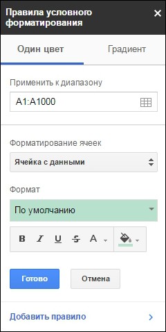  Форматирование таблицы Google