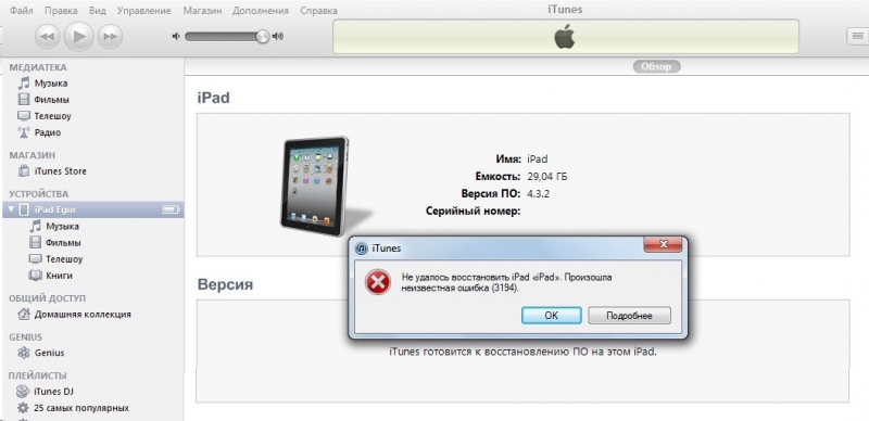  О важном и «яблочном»: как быть, если в iTunes выскакивает ошибка 3194