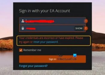 Ваши учетные данные неверны или срок их действия истек в EA