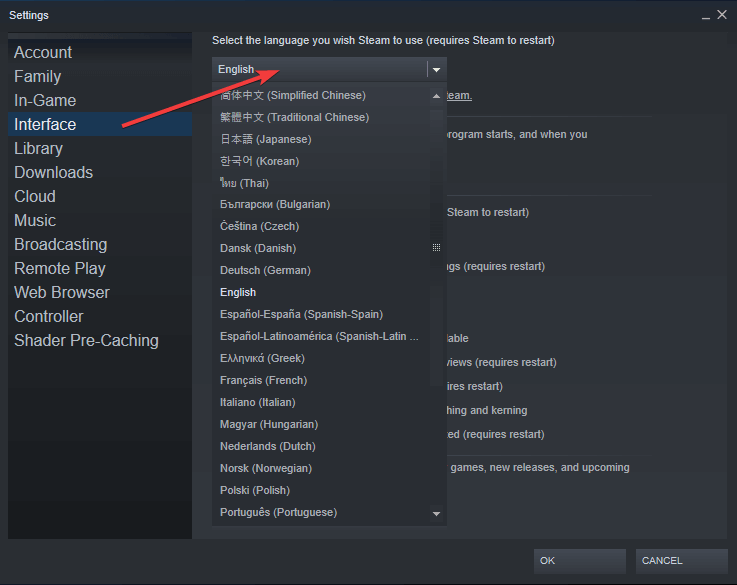  Как делается изменение языка в Steam