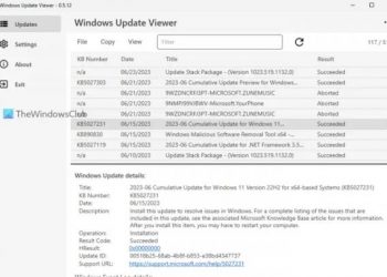 Подробный просмотр истории обновлений Windows