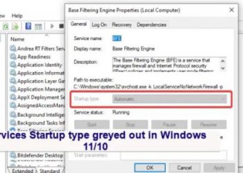 Запуск служб, остановка или тип запуска выделены серым цветом в Windows 11/10