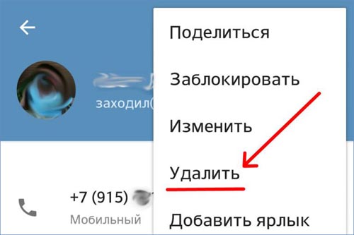  Принцип удаления существующих и добавления новых контактов в приложении «Telegram»