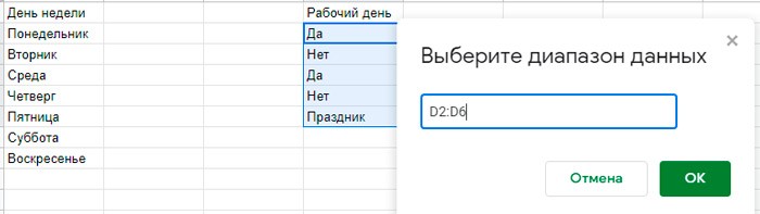  Создание выпадающего списка в таблице Google