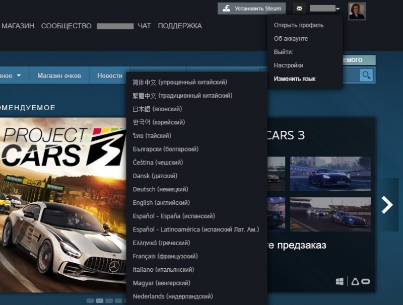  Как делается изменение языка в Steam