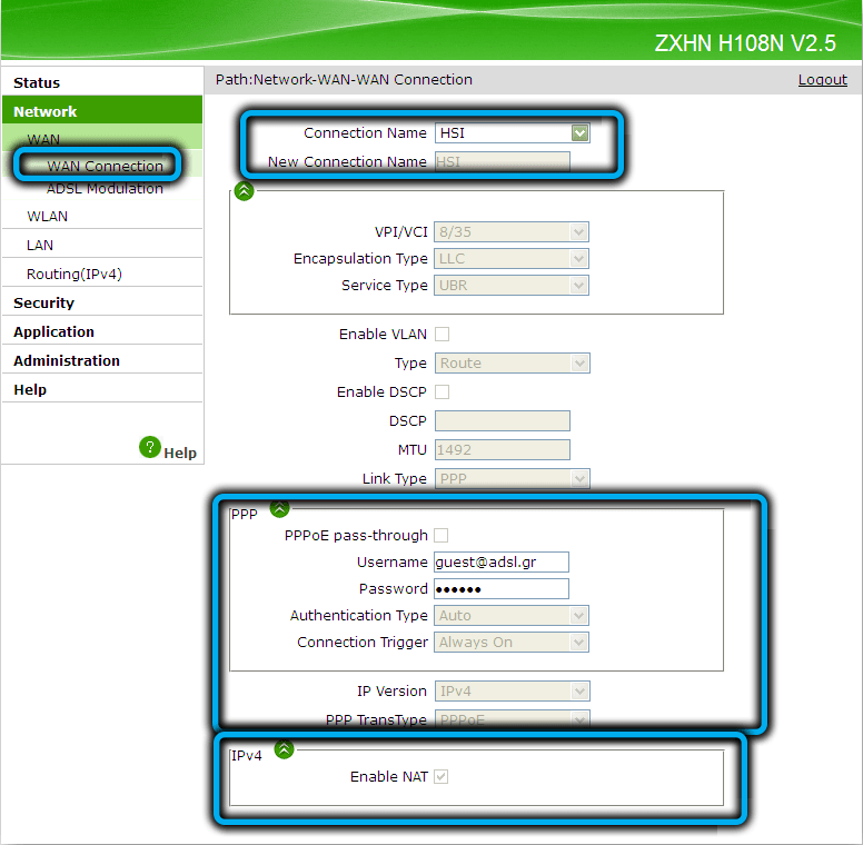  Особенности настройки роутера ZXHN H118N