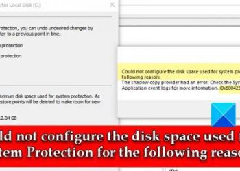 Не удалось настроить дисковое пространство, используемое для защиты системы 0x80042306