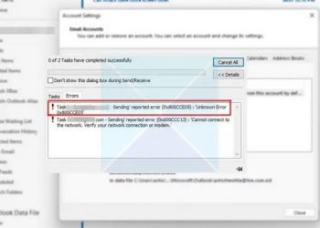 Отправка сообщения об ошибке 0x800CCC69 в Outlook