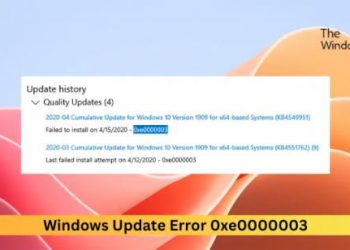 Исправить ошибку Центра обновления Windows 0xe0000003