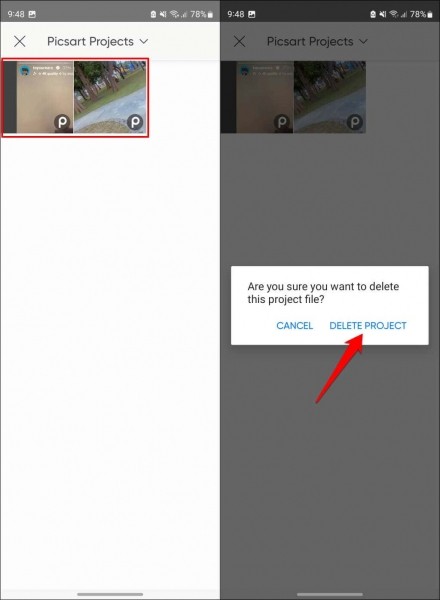 Как удалить видеофайлы Picsart на устройствах Android