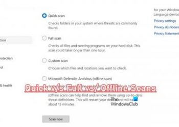 Объяснение автономного сканирования Защитника Windows, полного сканирования и быстрого сканирования