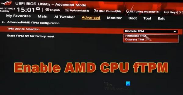 Как включить AMD CPU fTPM в BIOS?