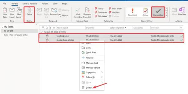 Как заархивировать, удалить или скрыть выполненные задачи в Outlook