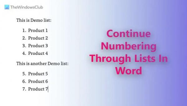 Как продолжить нумерацию двух списков в Word