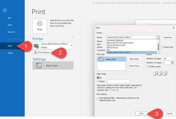 Как распечатать электронную почту, календарь и контакты Outlook