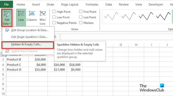 Спарклайны не отображаются в Excel (исправление)