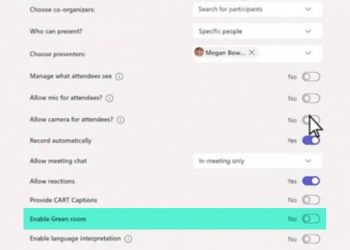 Как включить зеленую комнату на собрании Teams