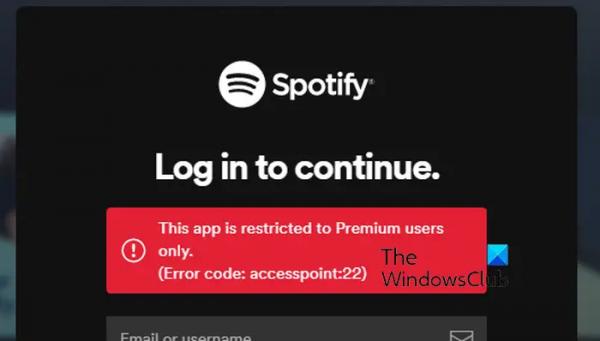 Исправить код ошибки точки доступа 22 на Spotify