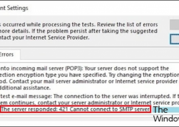 421 Невозможно подключиться к ошибке SMTP Outlook