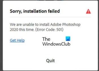 Исправьте ошибку 501 при установке приложений Creative Cloud в Windows.