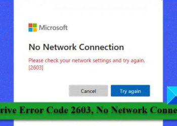 Код ошибки OneDrive 2603: нет сетевого подключения